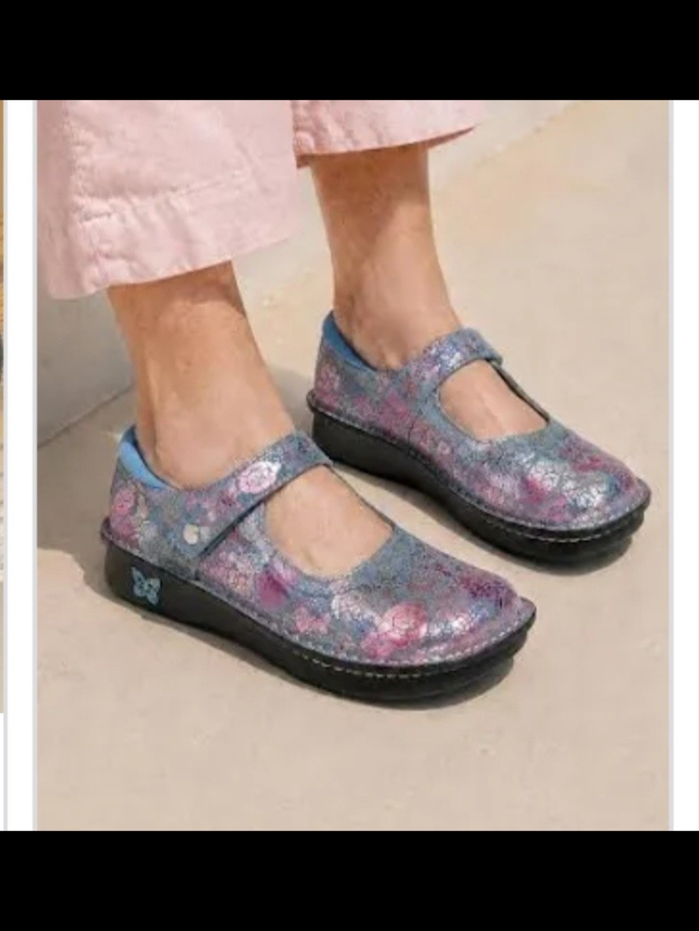 New Alegria Leather Metallic Floral Print Mary Janes Size 39